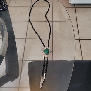 Elegant Silver and Green Pendant Bolo